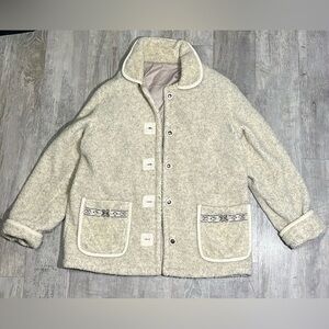 Vintage Wool & Polyester Teddy Bear Style Embroidered Coat Jacket